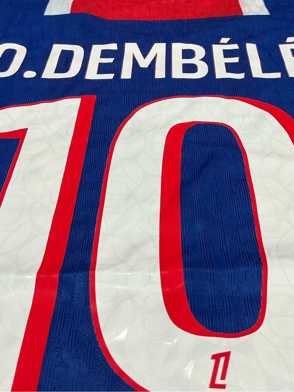 Nike Blue and Red O. Dembélé #10 Soccer Jersey